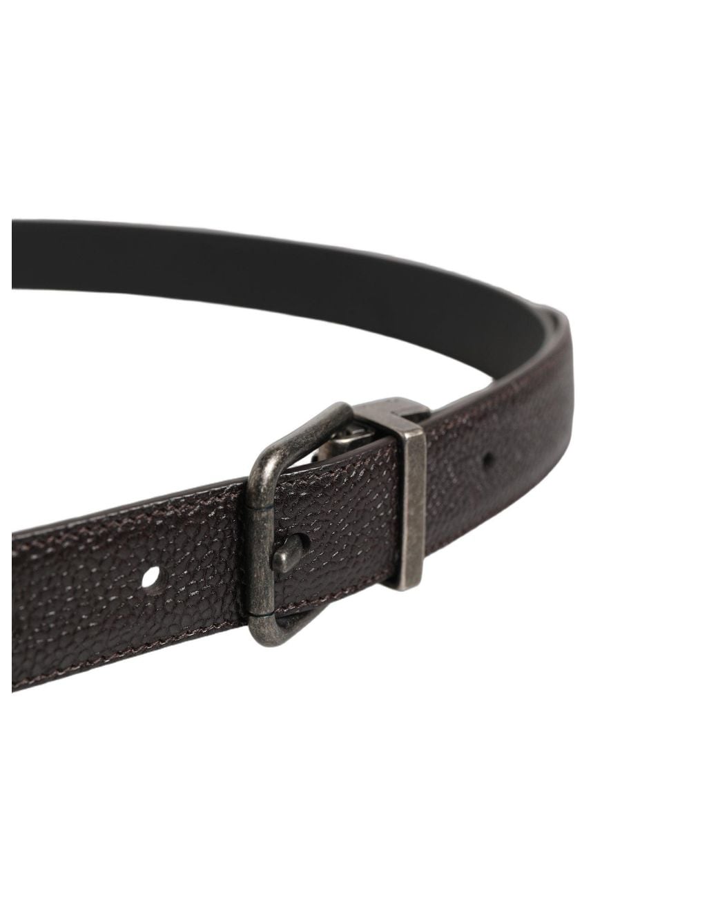 Dolce & Gabbana Black Brown Calf Leather Vintage Style Silver Buckle Belt for men