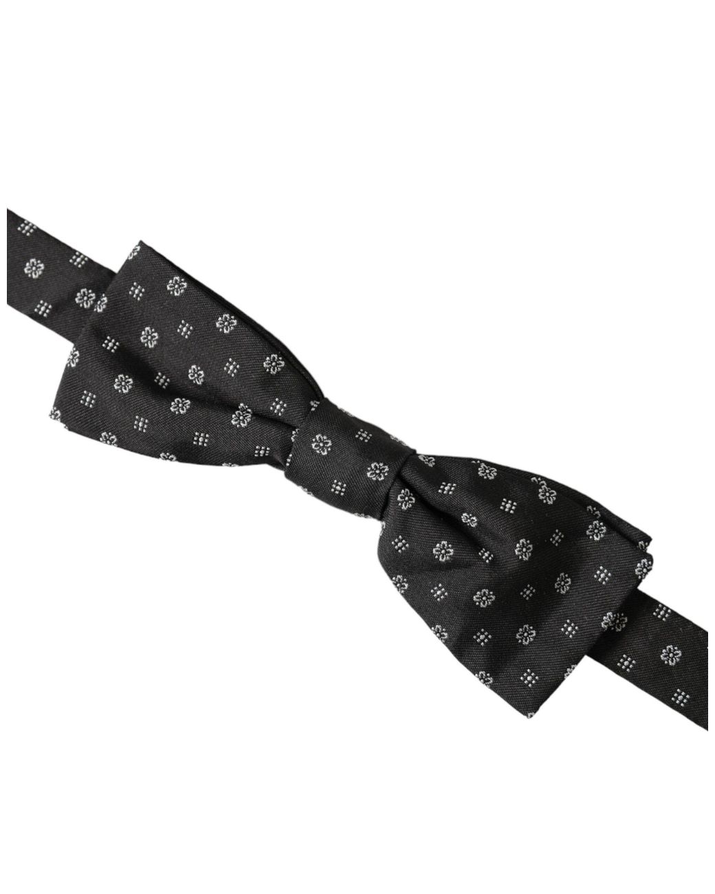Dolce & Gabbana White Silk Fantasy Adjustable Neck Papillon Bow Tie for men