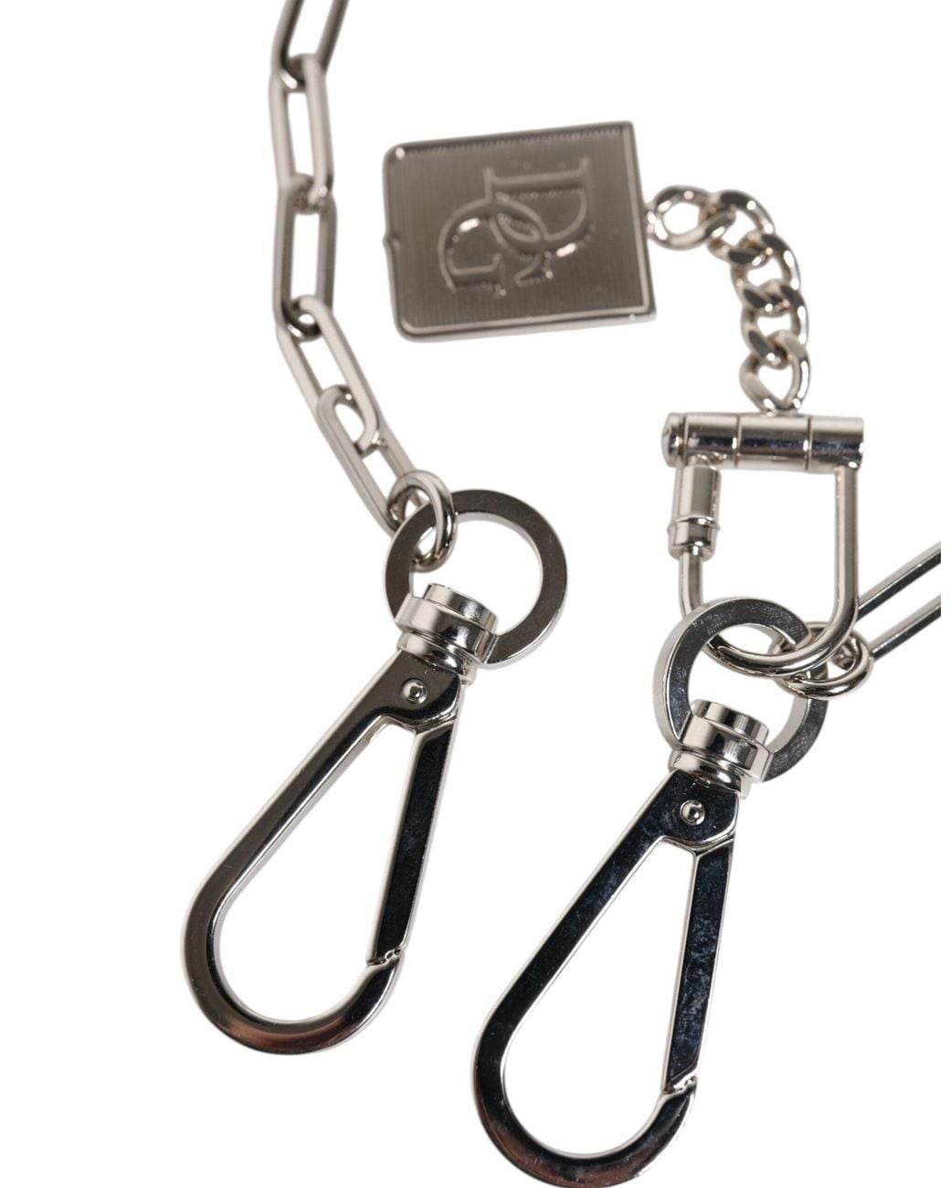 Dolce & Gabbana White Silver Tone Metal Chain Dg Charm Belt Keychain for men