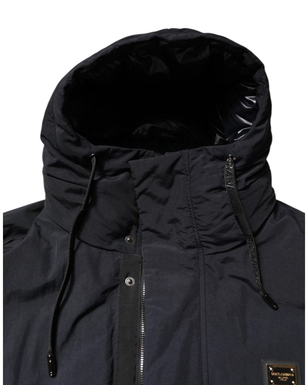 Dolce & Gabbana Black Nylon Full Zip Hooded Parka Jacket for men