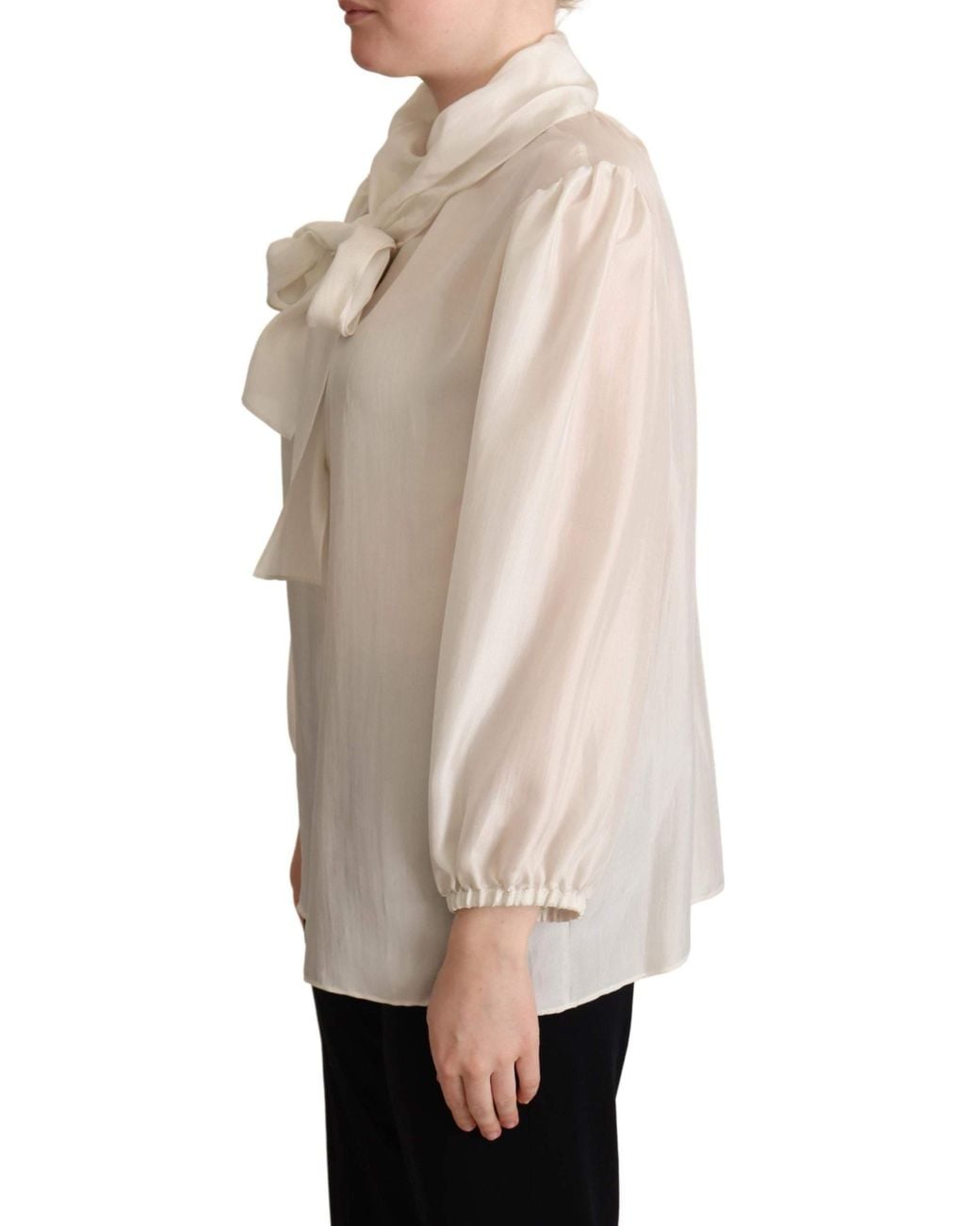 Dolce & Gabbana Gray Light Ascot Collar Shirt Silk Blouse Top