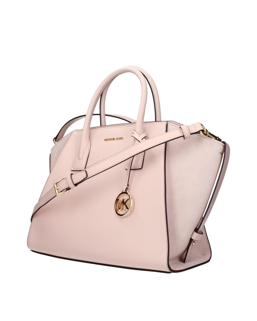 Michael Kors Pink Leather Handbag With Adjustable Straps And Removable Shoulder