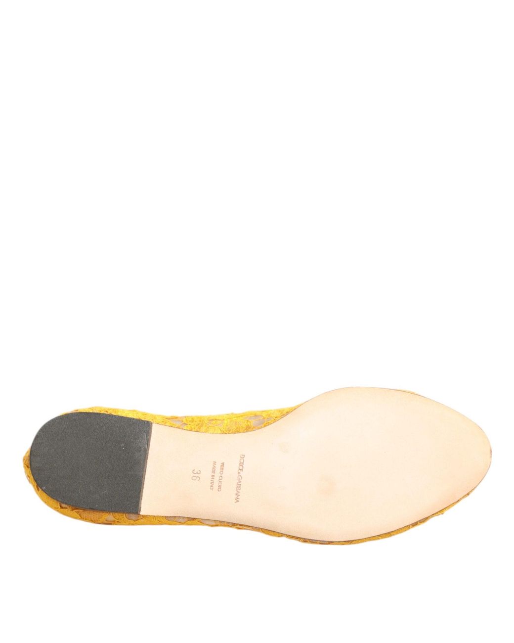 Dolce & Gabbana Yellow Taormina Lace Crystals Flats Shoes Viscose Cotton Nylon