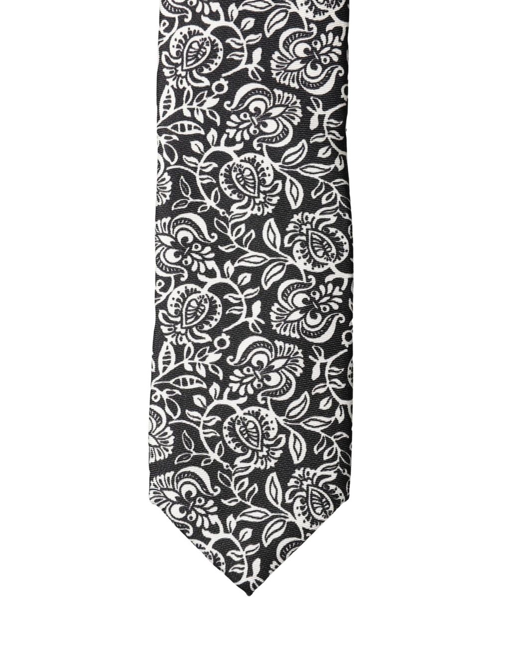 Dolce & Gabbana Black Floral Fantasy Silk Adjustable Neckmen's Tie for men