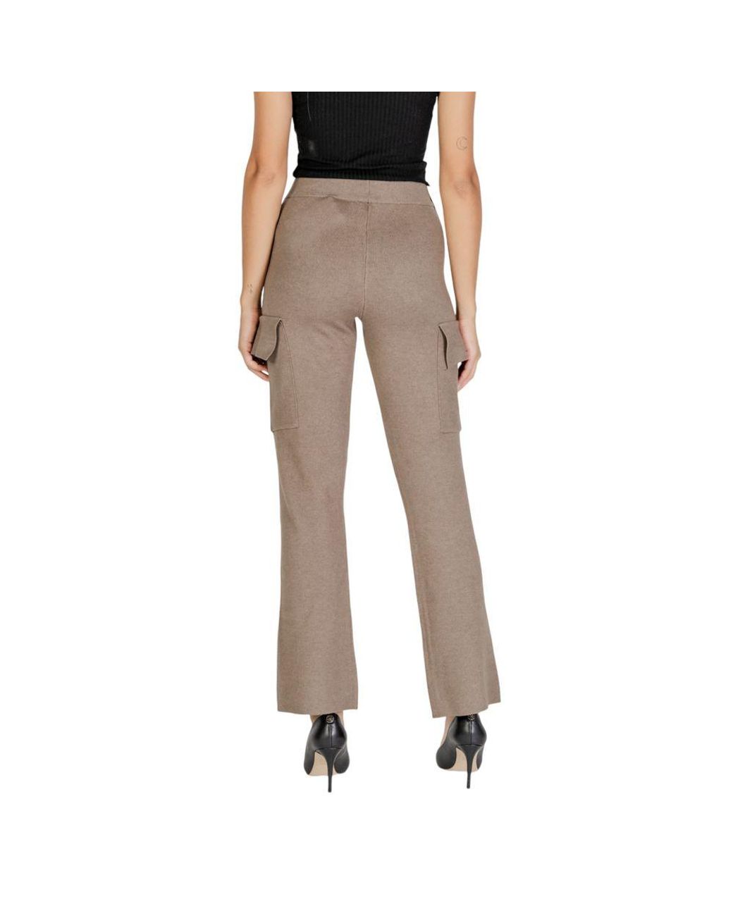 VILA CLOTHES Brown Beige Viscose Cargo Pants