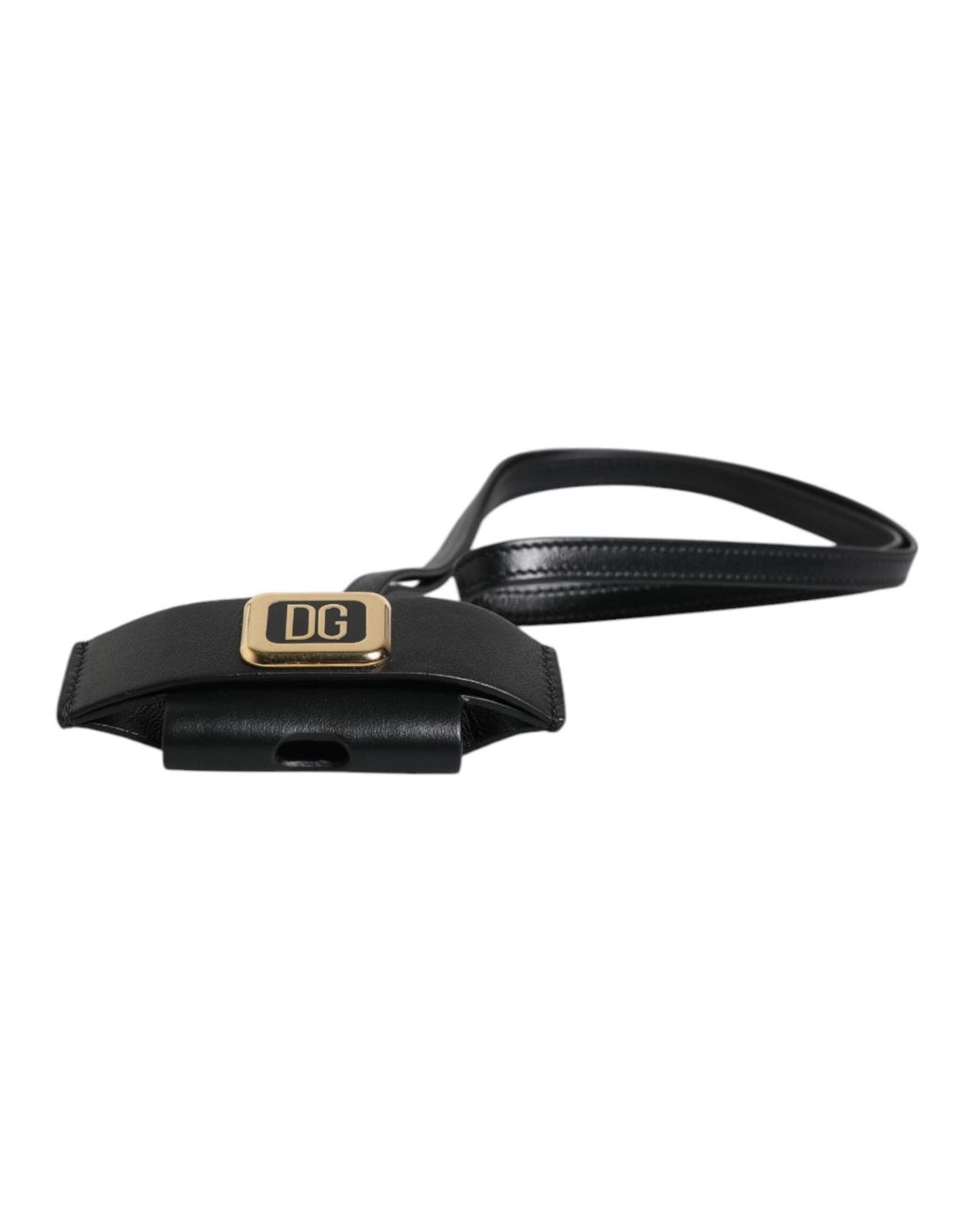 Dolce & Gabbana Black Leather Strap Metal Logo Plaque Airpods Case for men