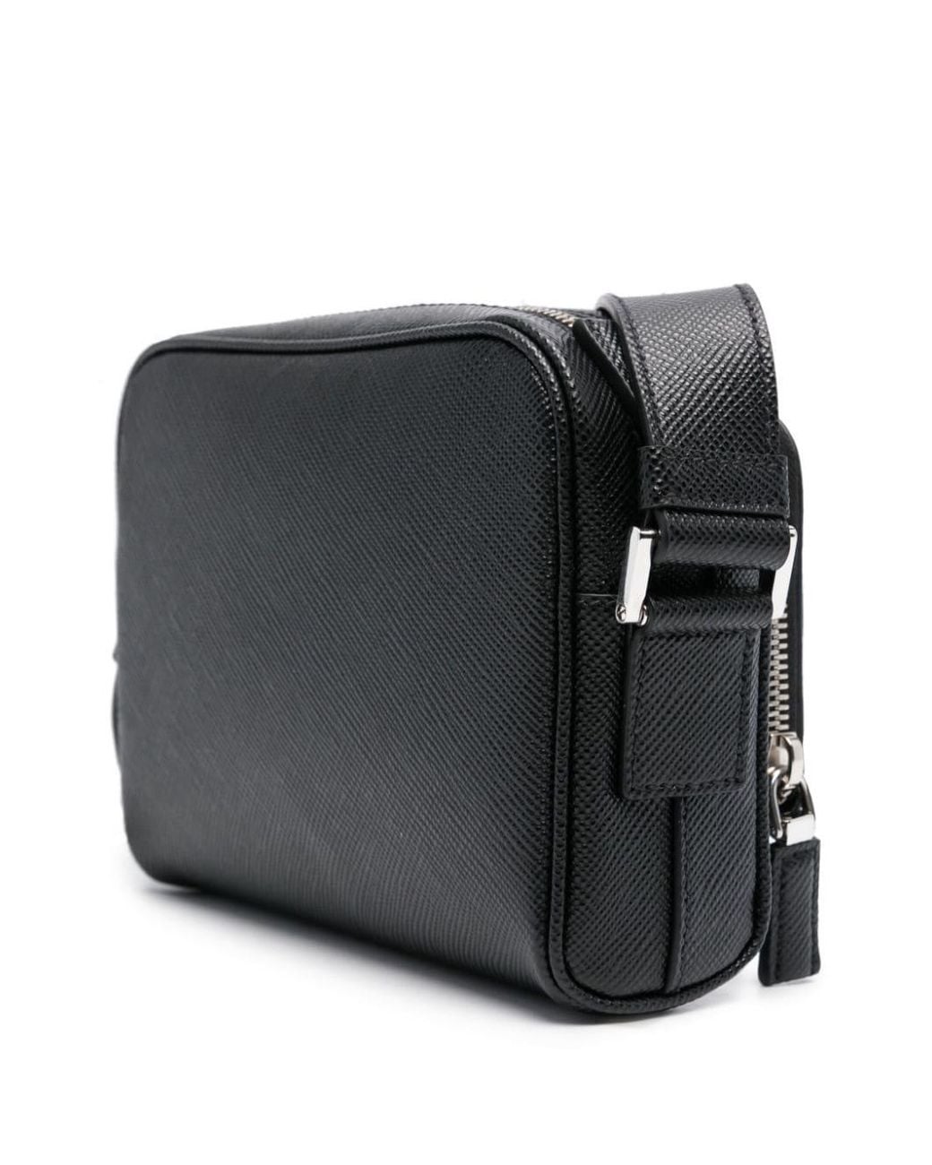 Prada Black Enamel-Logo Messenger Bag for men