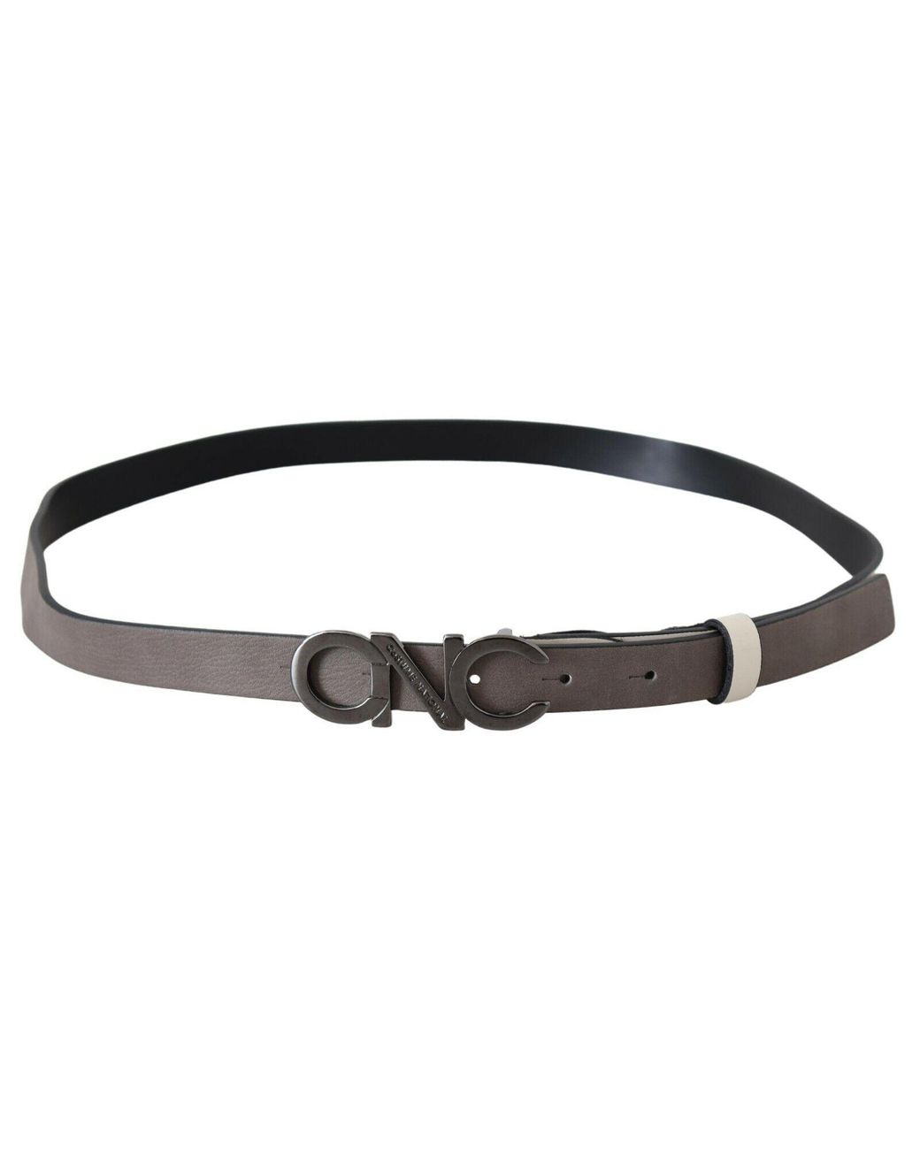 CoSTUME NATIONAL White Black Leather Letter Logo Buckle Belt