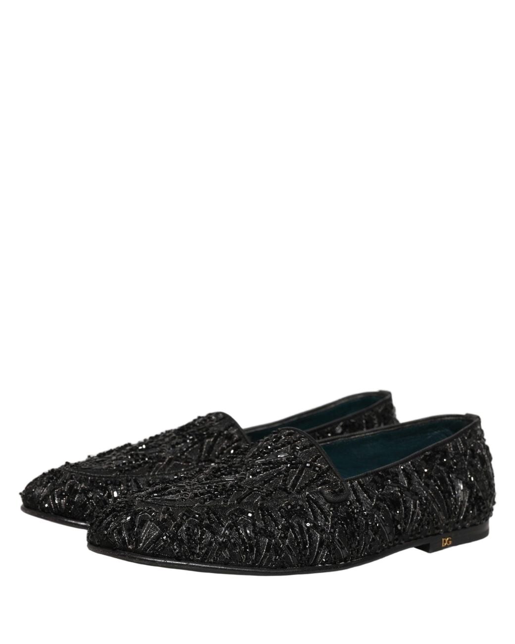 Dolce & Gabbana Black Velvet Embroidered Dress Loafers Shoes for men