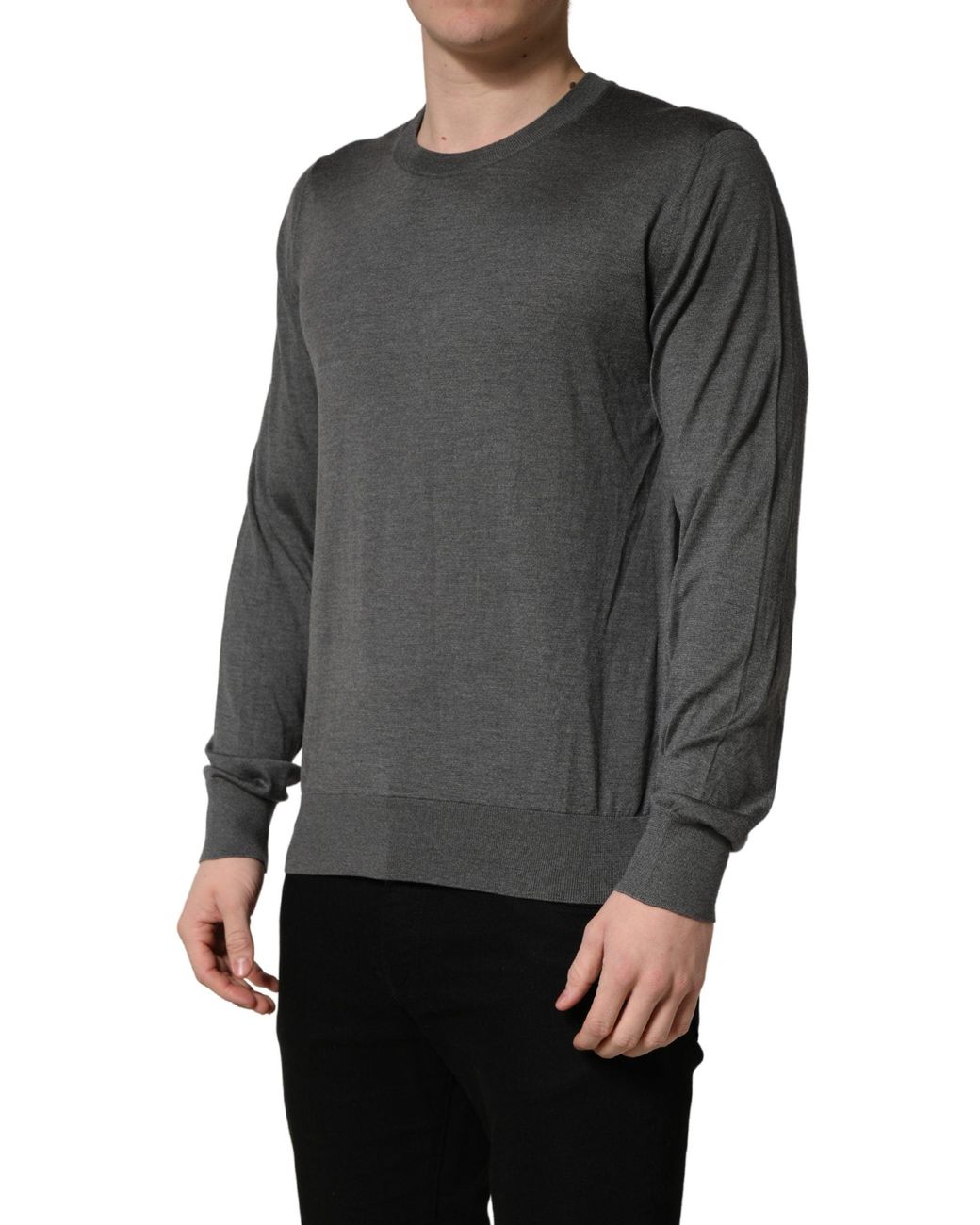 Dolce & Gabbana Gray Long Sleeves Crew Neck Pullover Sweater for men