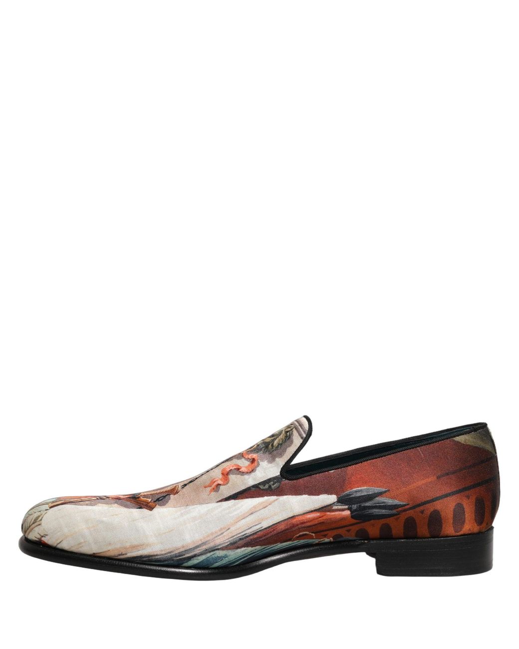 Dolce & Gabbana Brown Multicolor Lion Print Slip On Loafers Shoes for men
