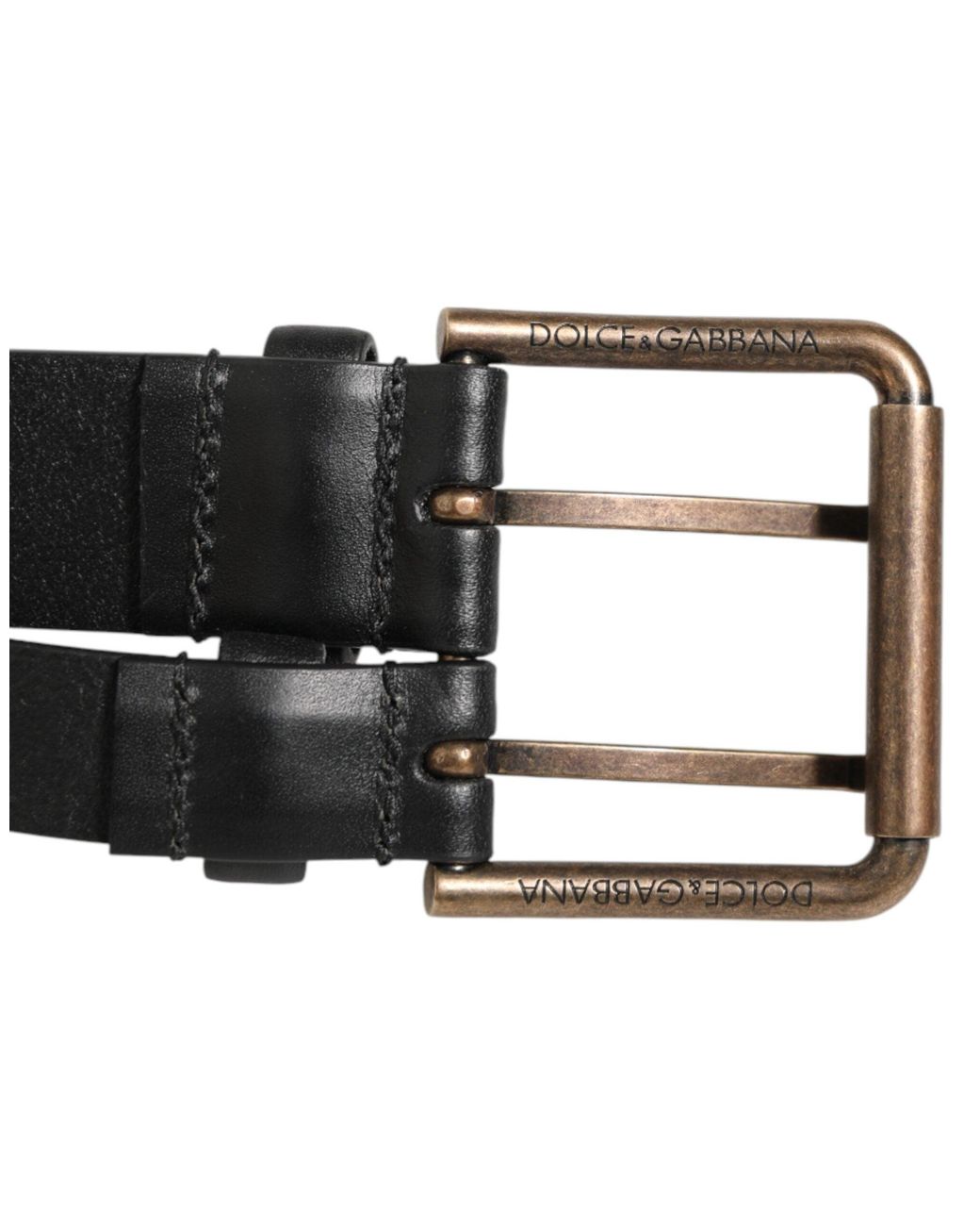 Dolce & Gabbana Black Double Strap Leather Brass Buckle Belt 100Lf for men
