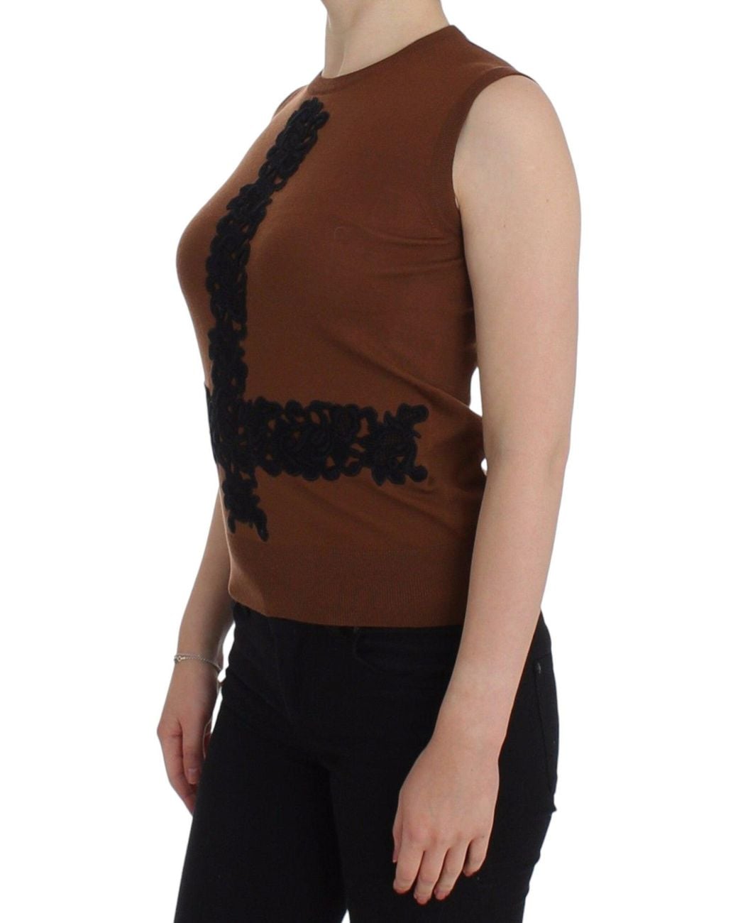 Dolce & Gabbana Brown Timeless Wool And Lace Sleeveless Vest
