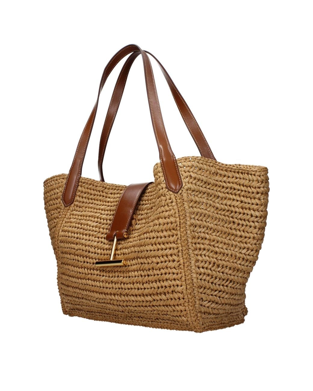 Tom Ford Brown Beige Raffia Shoulder Bag