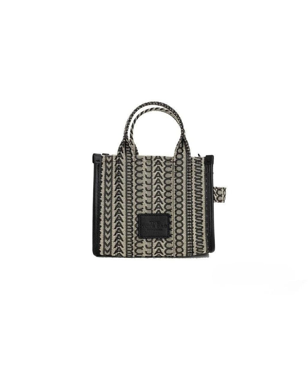 Marc Jacobs Black The Monogram Mini Tote Woven Jacquard Canvas Crossbody Handbag