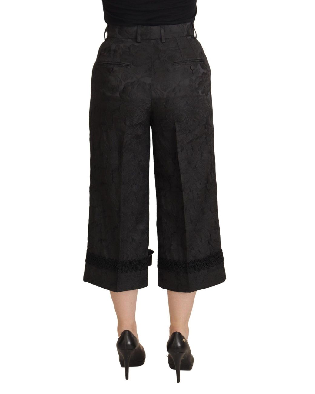 Dolce & Gabbana Black Floral Culottes Lace Trim