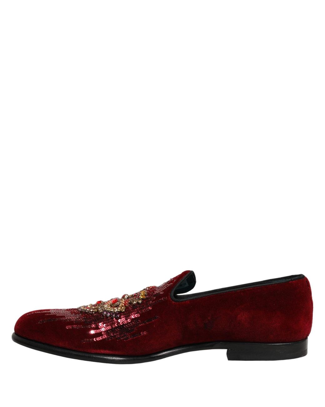 Dolce & Gabbana Red Maroon Sequin Gemstone Dress Loafers Shoes for men