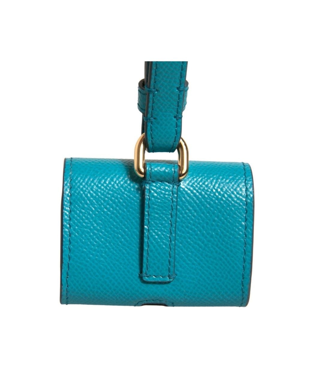 Dolce & Gabbana Blue Green Logo Plaque Leather Gold Metal Strap Airpods Case