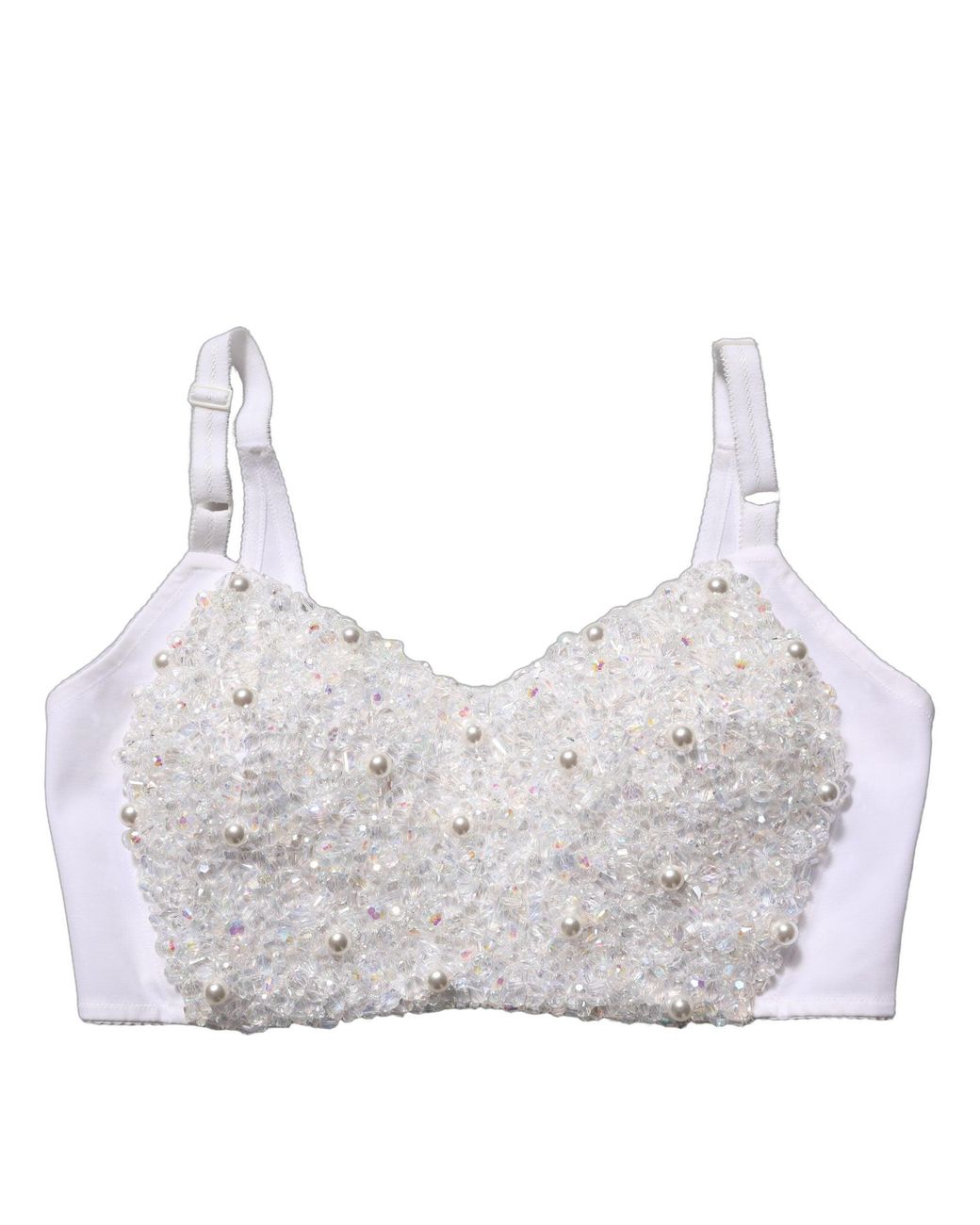 Dolce & Gabbana Black White Pearls Beaded Corset Bustier Crop Top