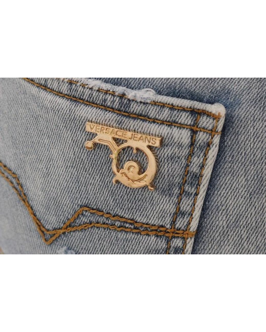 Versace Jeans Blue Wash Torn Stretch Slim Fit Jeans
