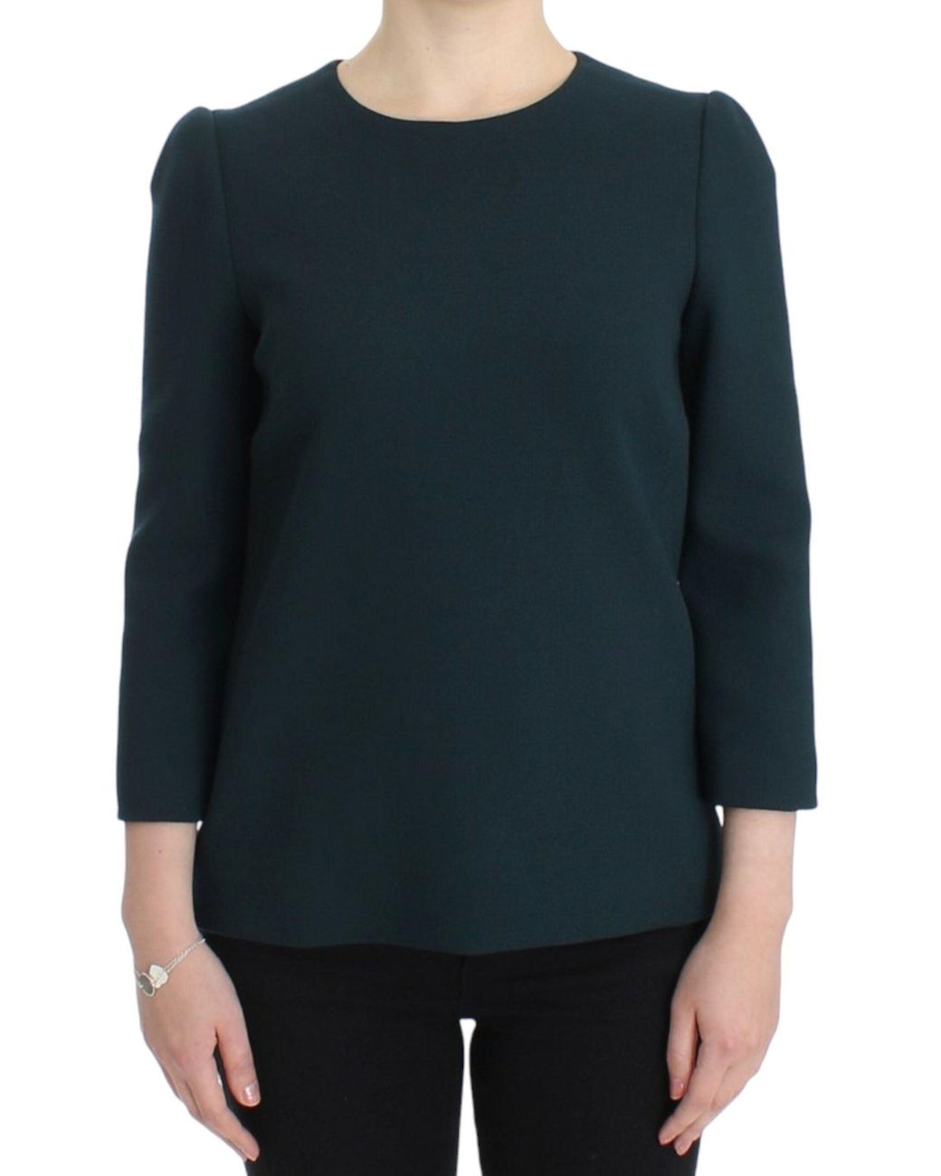 Dolce & Gabbana Dolce Gabbana Green 3/4 Sleeve Wool Blouse