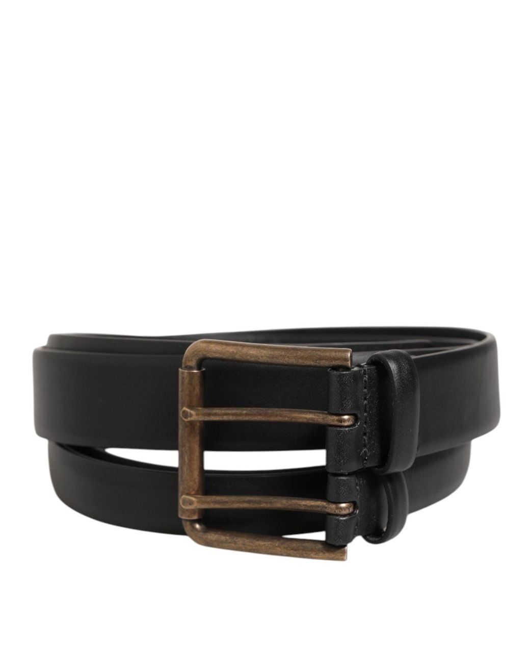 Dolce & Gabbana Black Double Strap Leather Brass Buckle Belt 100Lf for men