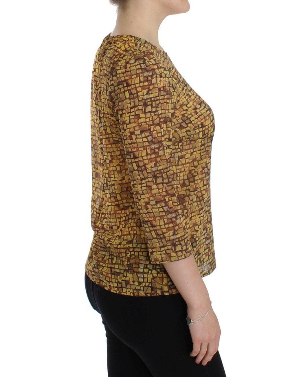 Dolce & Gabbana Brown Sicilian Mosaic Print Silk Blouse