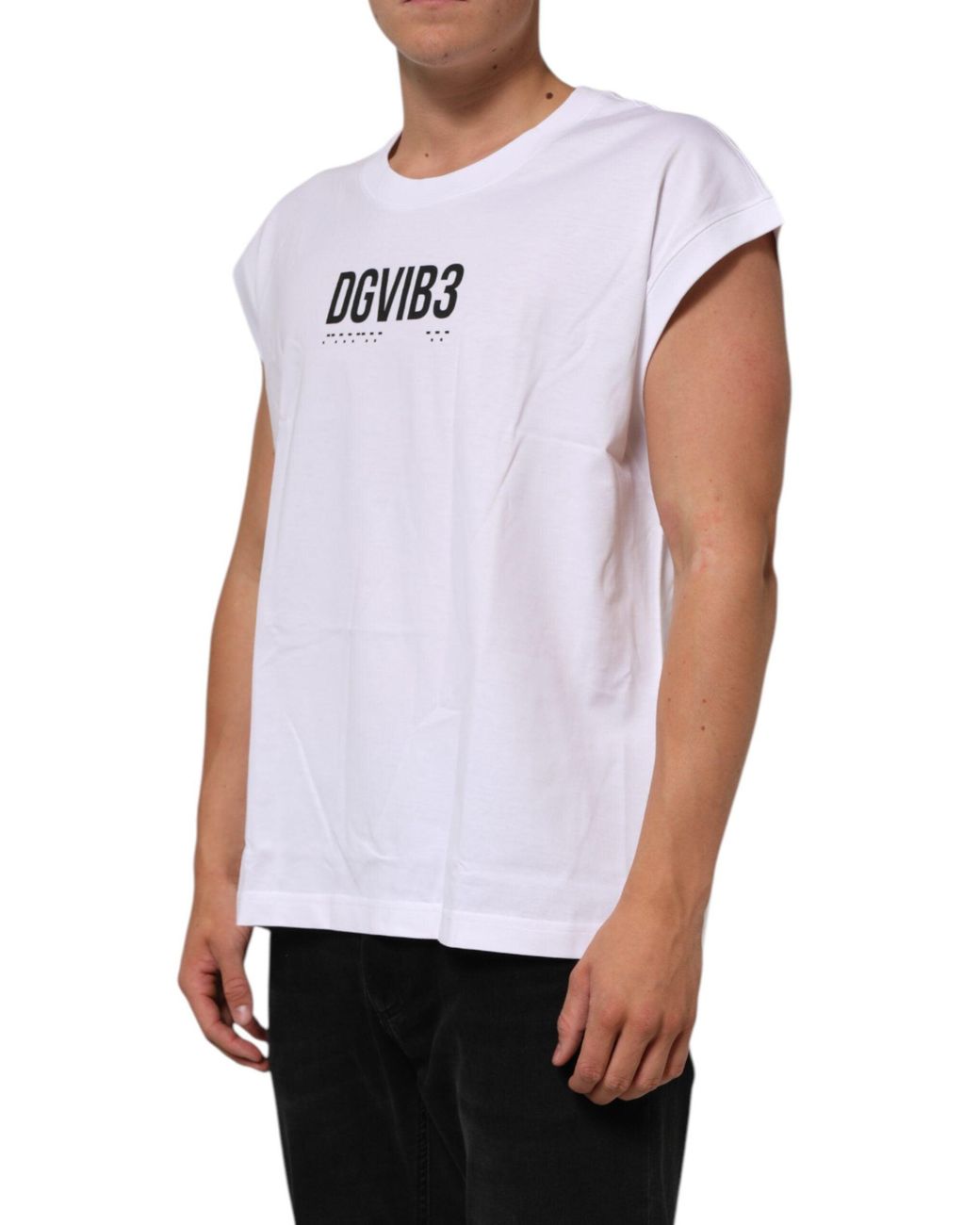 Dolce & Gabbana White Cotton Sleeveless Printed Tank T for men