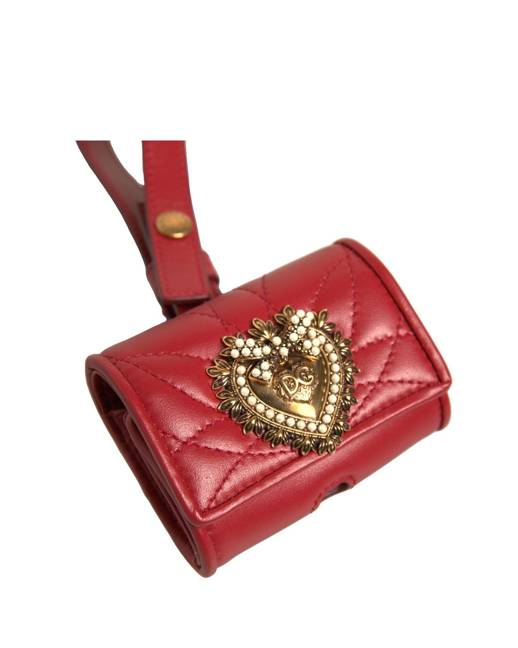 Dolce & Gabbana White Black Leather Devotion Heart Strap Airpod Case