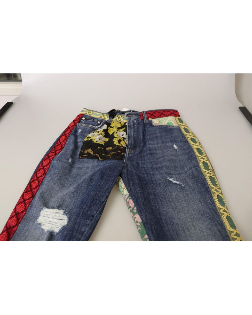Dolce & Gabbana Blue High Waist Patchwork Skinny Denim