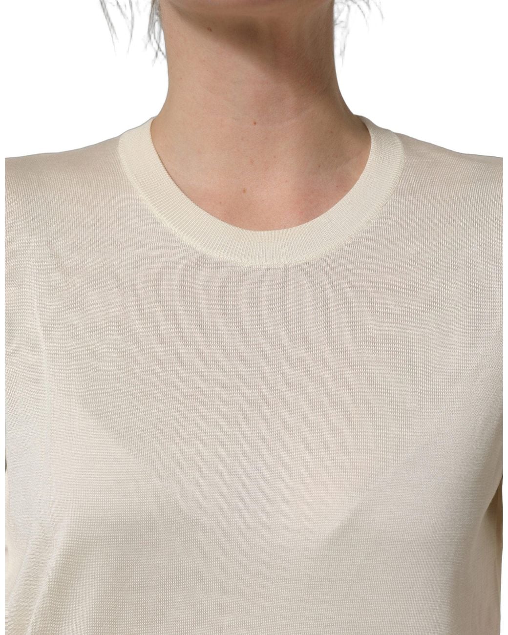 Dolce & Gabbana Off White 3/4 Sleeves Crewneck Pullover Sweater