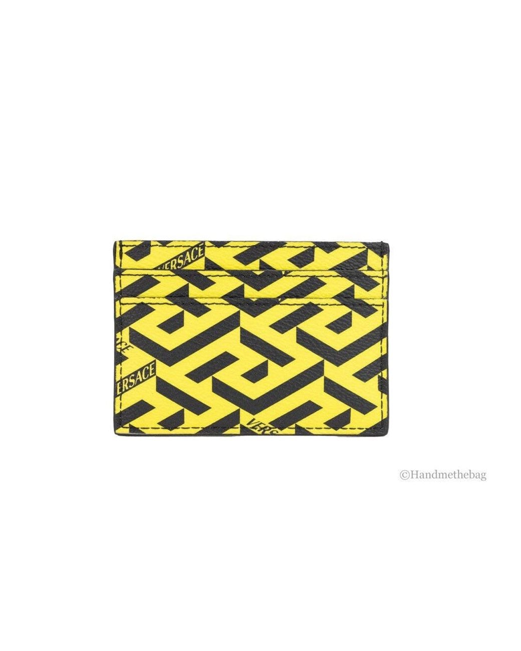 Versace Black La Greca Pineapple Multicolor Signature Coated Canvas Card Case Wallet