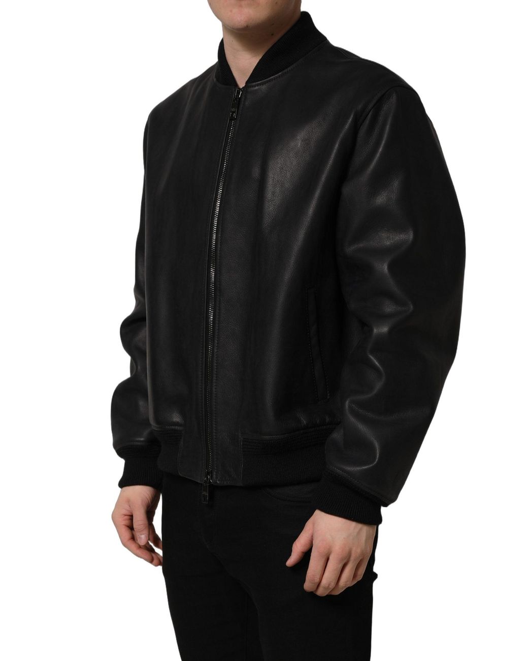 Dolce & Gabbana Black Leather Full Zip Men Biker Jacket for men