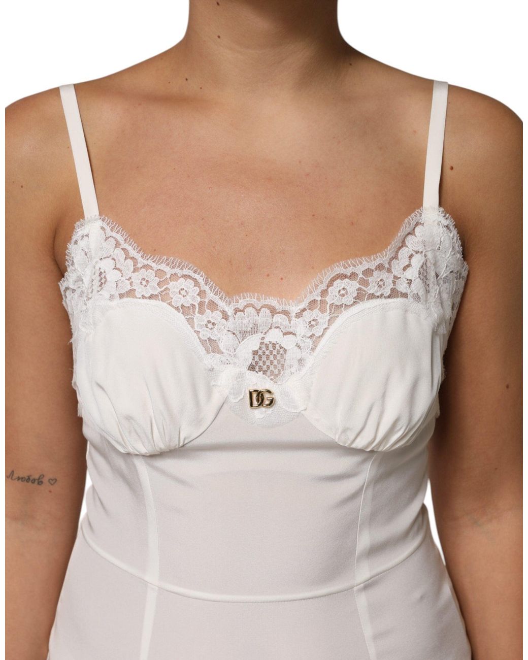 Dolce & Gabbana White Lace Trimmed Slip Dress