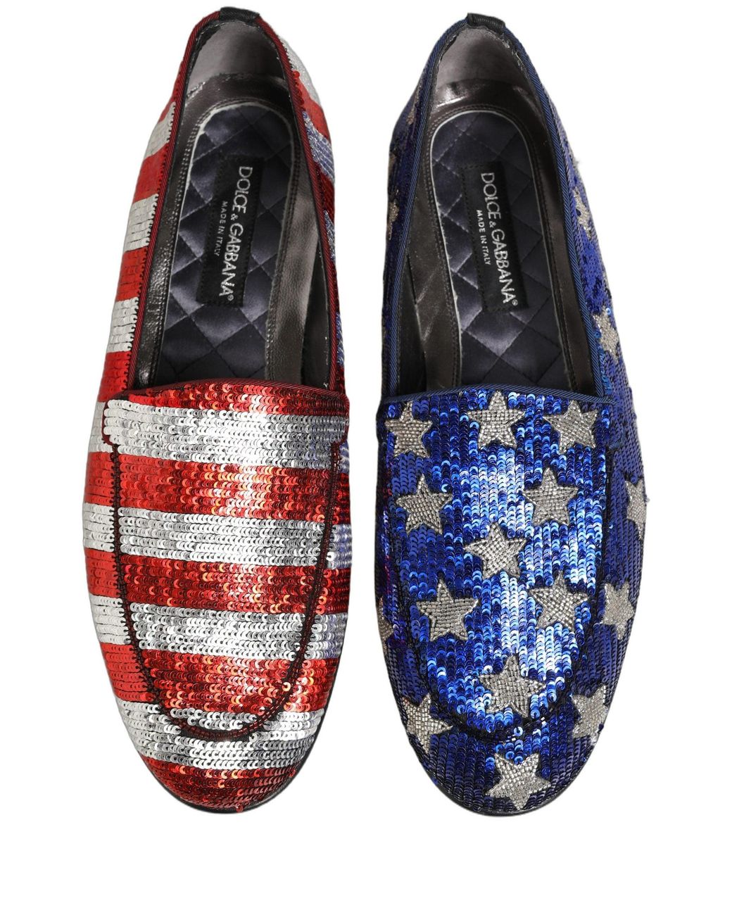 Dolce & Gabbana Red Multicolor Flag Sequin Dress Loafers Shoes for men