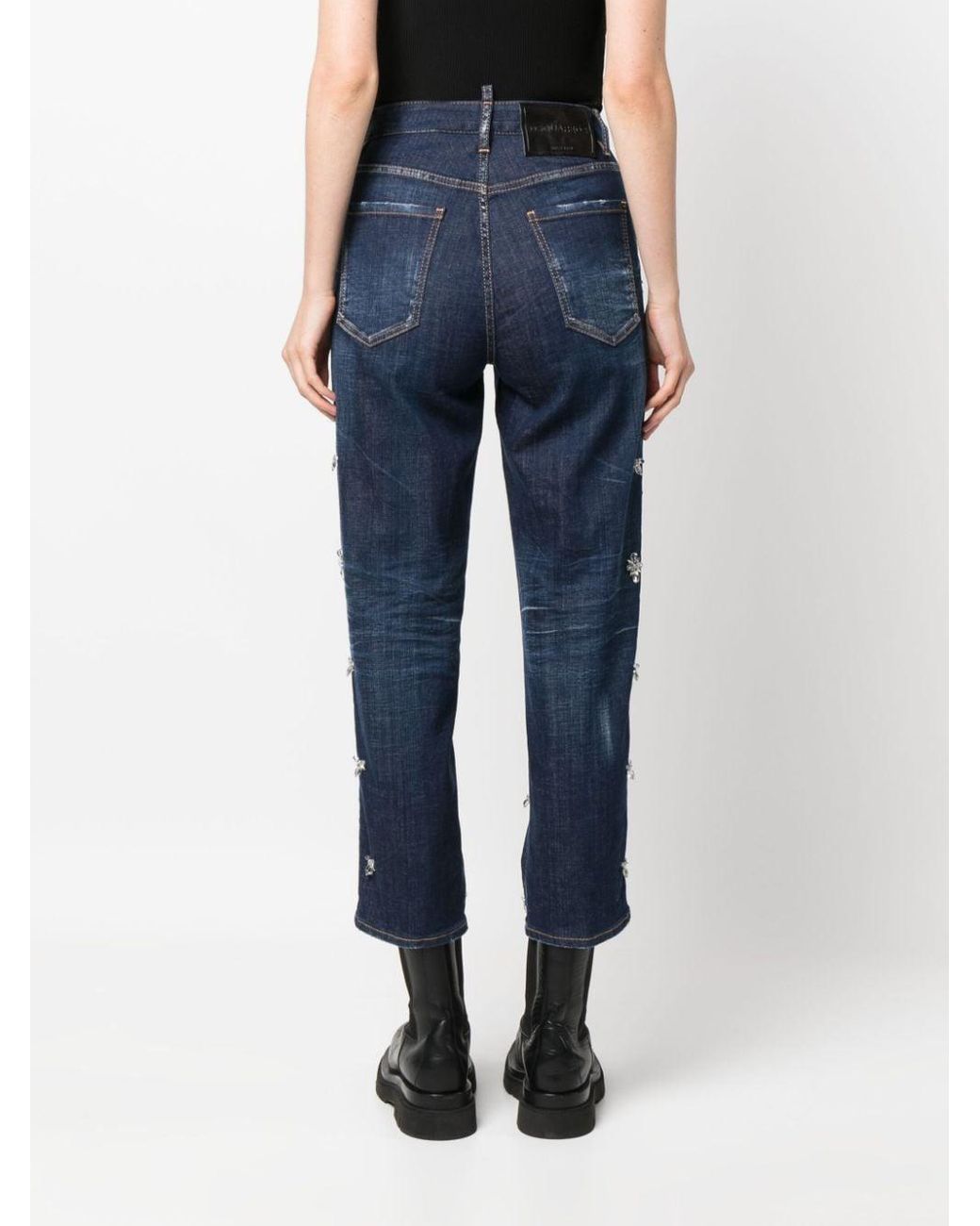 DSquared² Blue Crystal Flies High-Rise Jeans