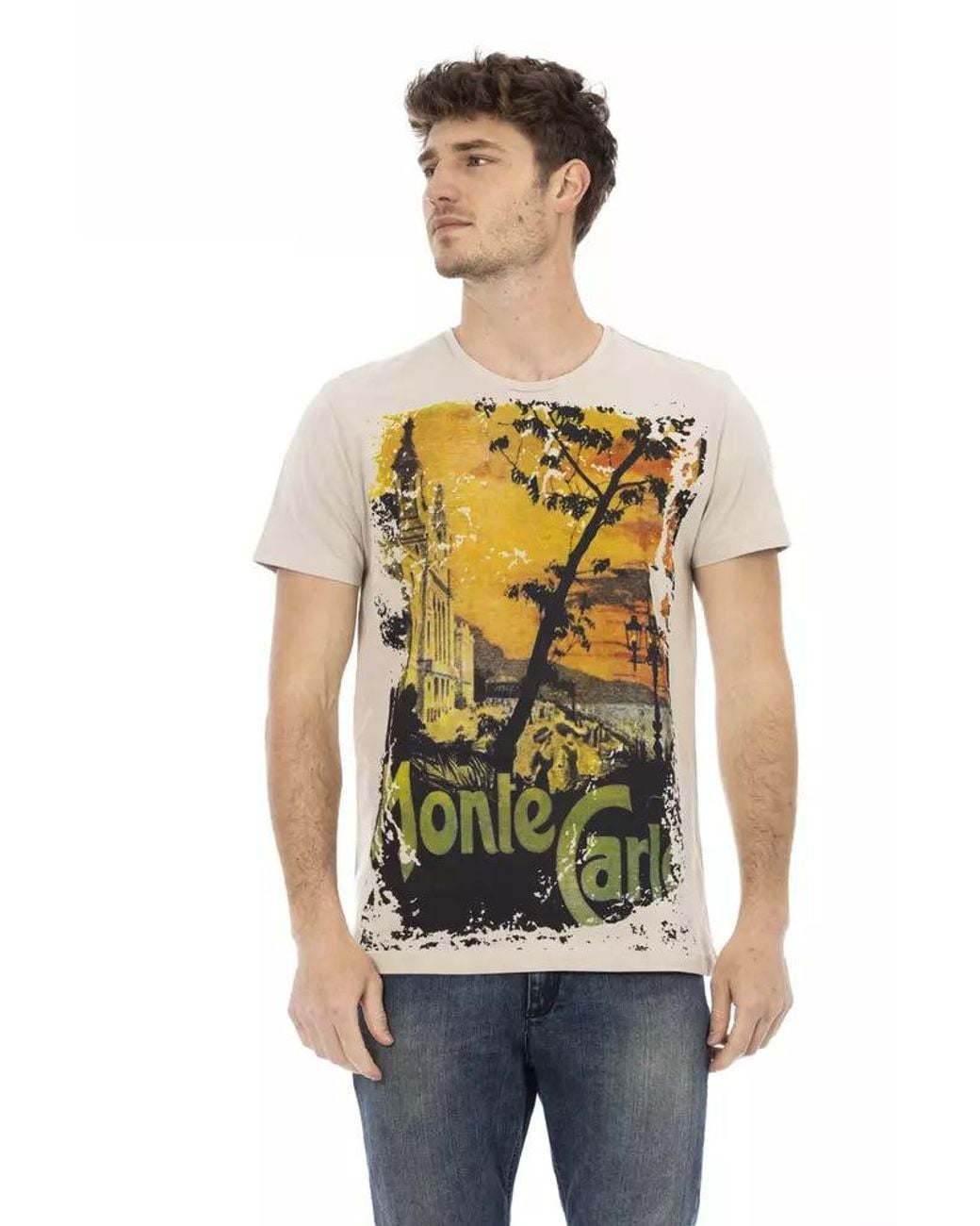 TRUSSARDI ACTION Green Beige Cotton Men T for men