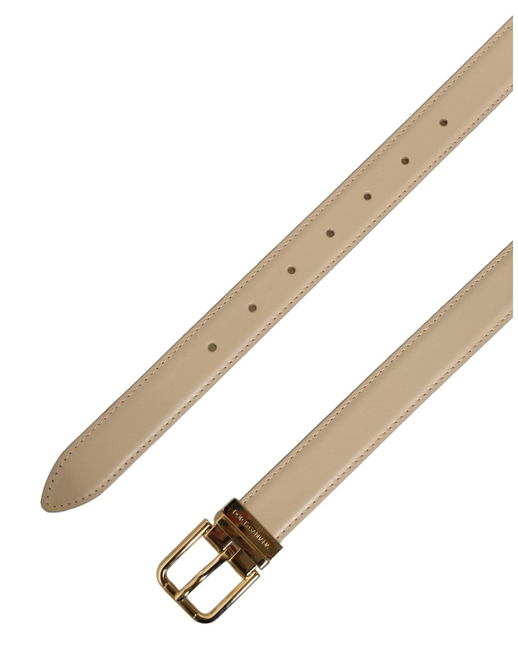 Dolce & Gabbana Natural Beige Leather Double Wrap Gold Buckle Belt