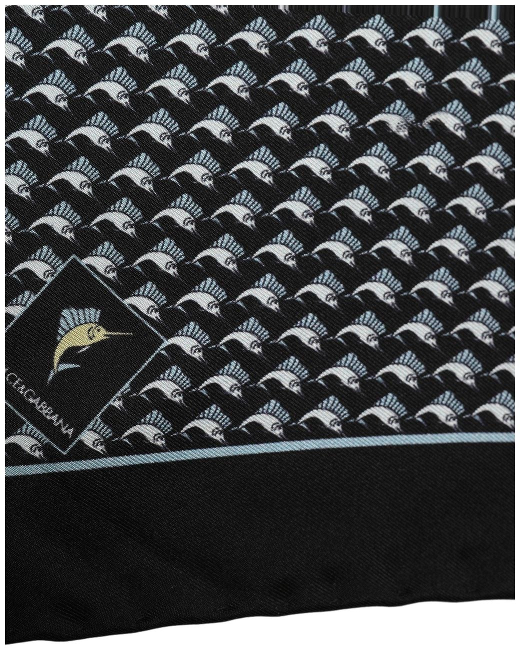 Dolce & Gabbana Black Silk Geometric Handkerchief Pocket Scarf for men