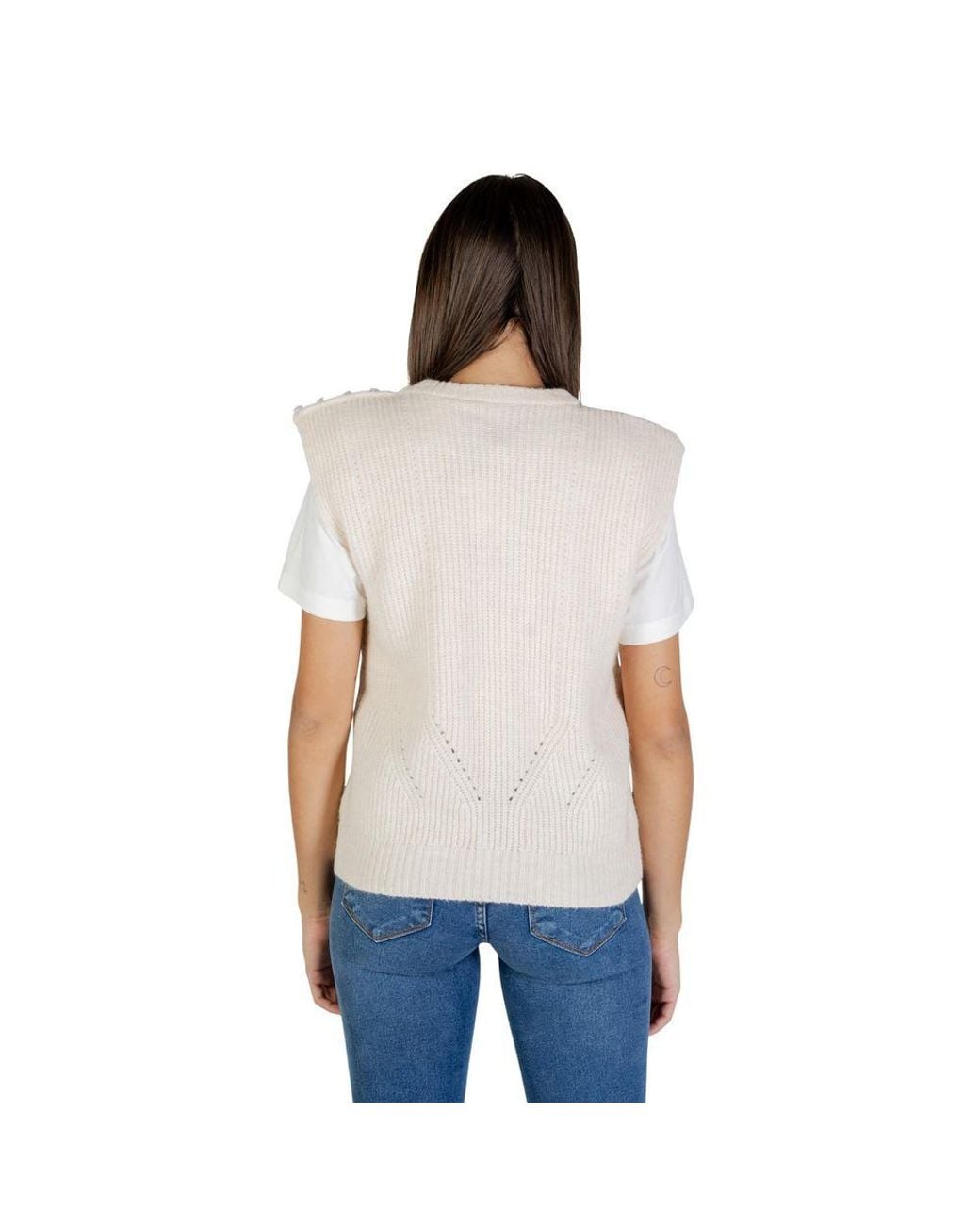Ichi White Cream Polyester Sleeveles Sweater