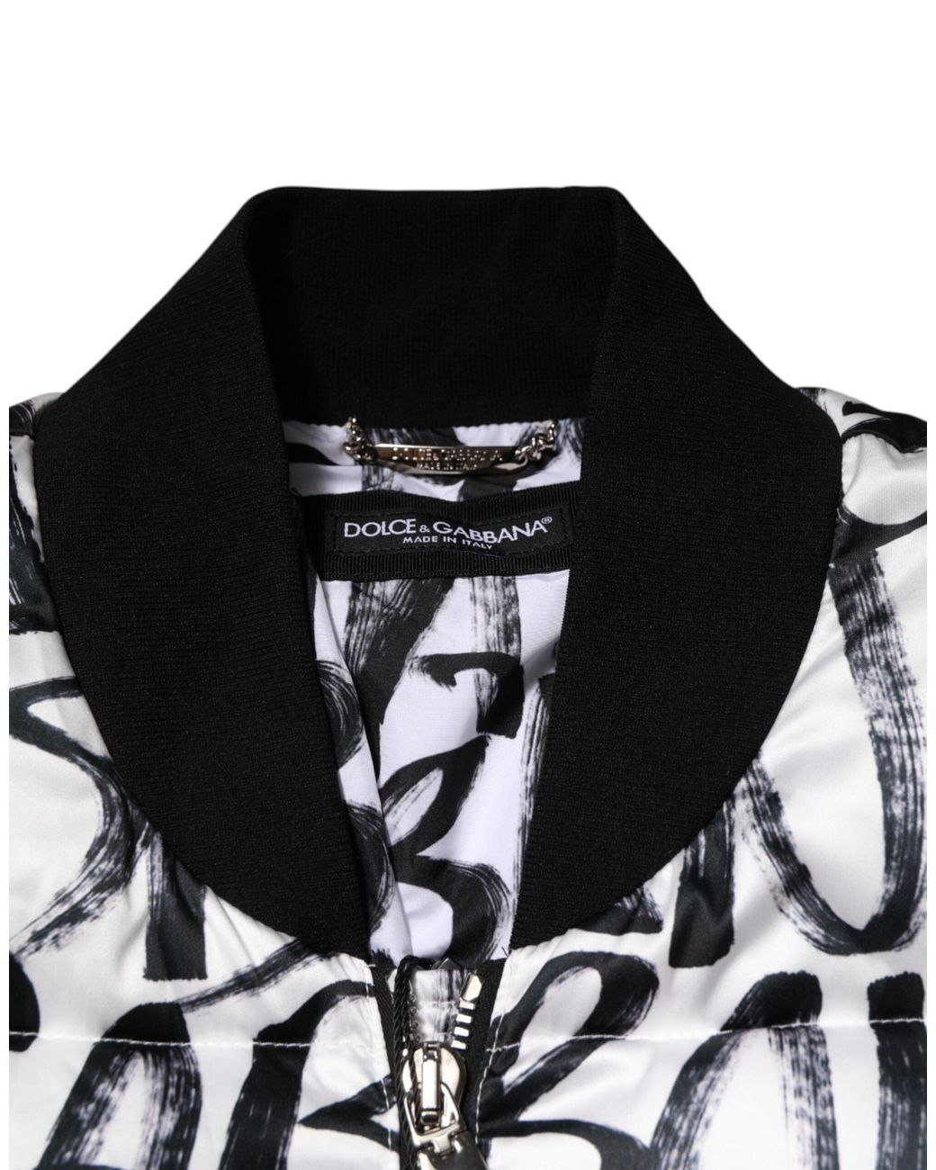 Dolce & Gabbana White Black Graffiti Logo Puffer Bomber Jacket for men