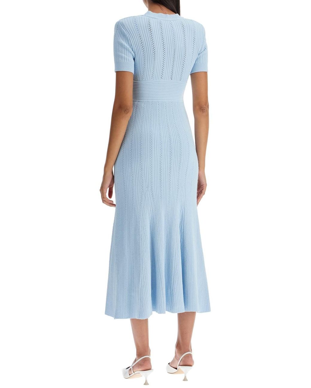 Self-Portrait 'Pointelle Knit Midi Dress In in Blue | Lyst
