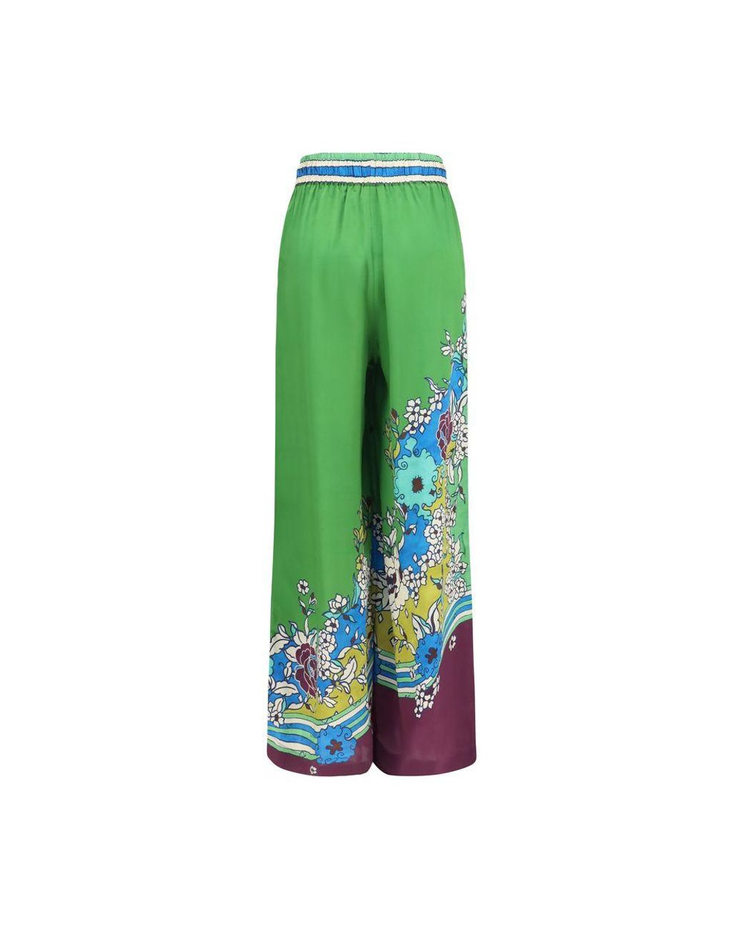 ALÉMAIS Green Multicolor Silk Casual Pants