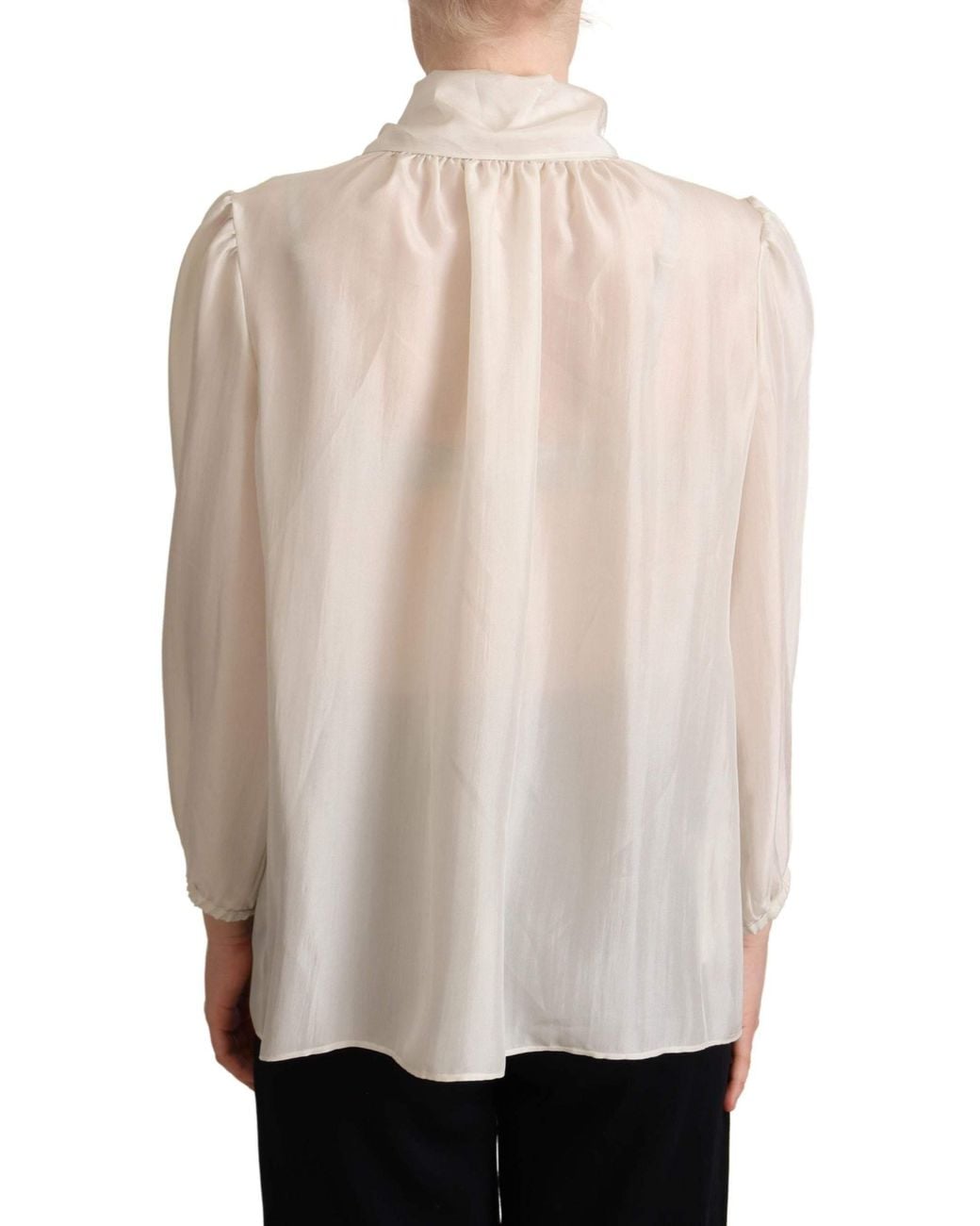 Dolce & Gabbana Gray Light Ascot Collar Shirt Silk Blouse Top