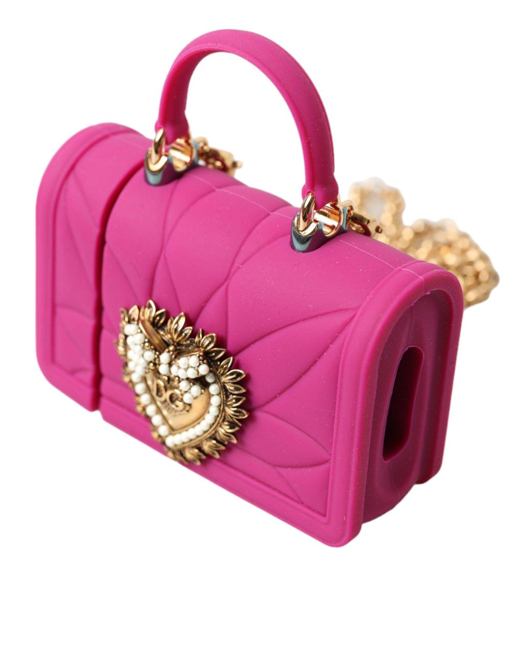 Dolce & Gabbana Pink Silicone Devotion Heart Bag Gold Chain