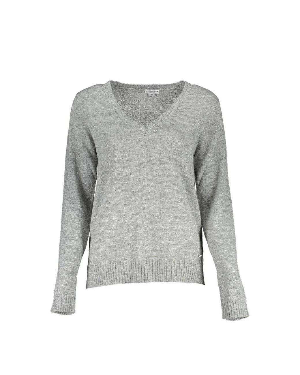 U.S. POLO ASSN. Gray Elegant Long-Sleeved V-Neck Sweater