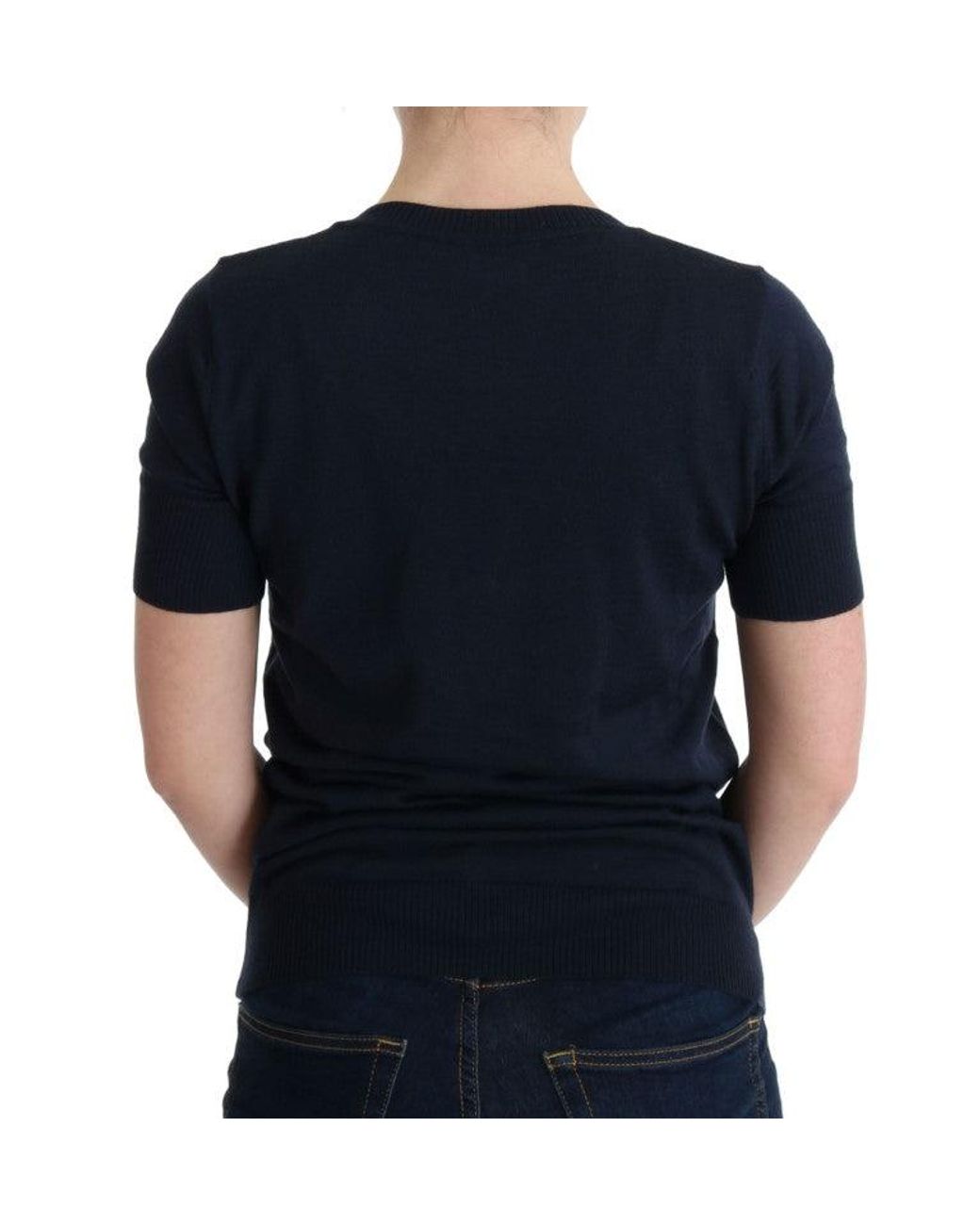 Marghi Ló Black Blue 100% Lana Wool Blouse Top