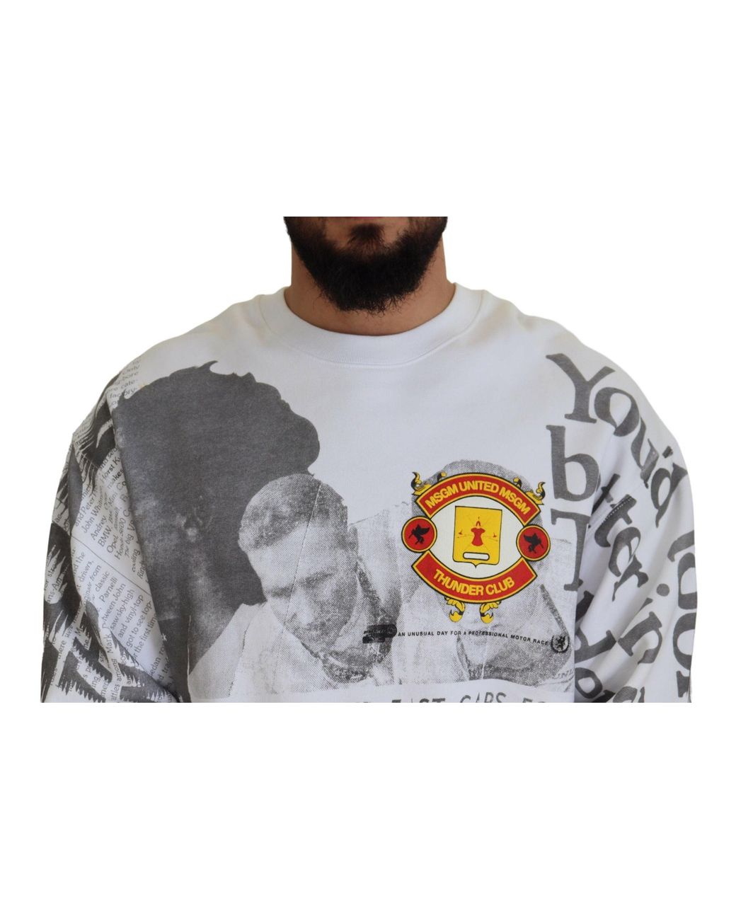 MSGM Gray Cotton Crewneck Pullover Sweatshirt Sweater for men