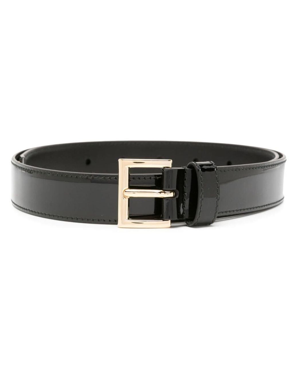 Prada Black Logo-Plaque Patent Leather Belt