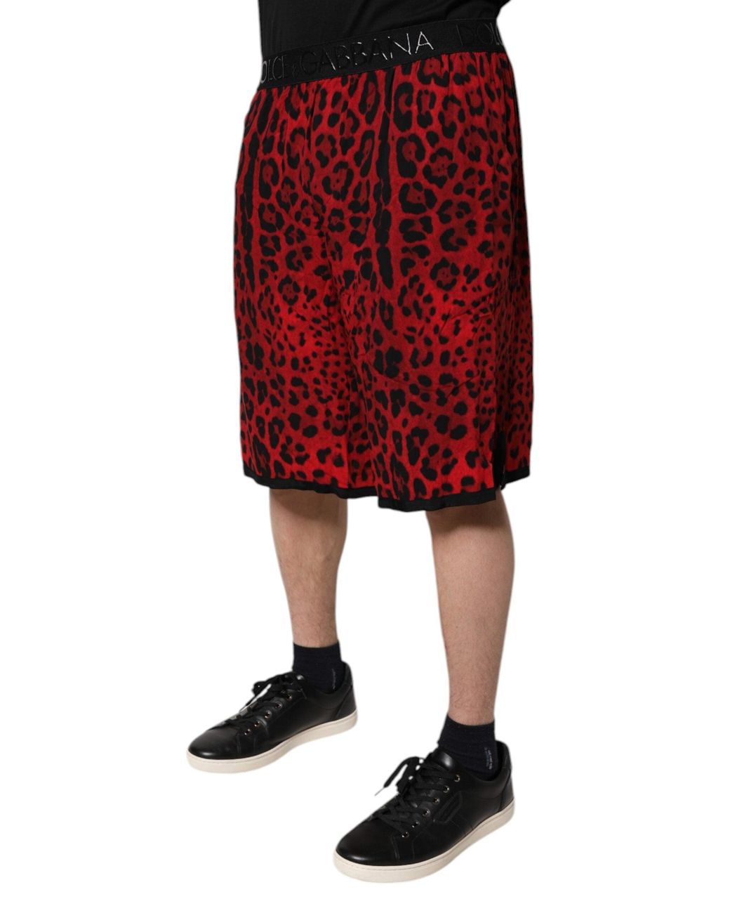 Dolce & Gabbana Red Leopard Print Casual Shorts for men